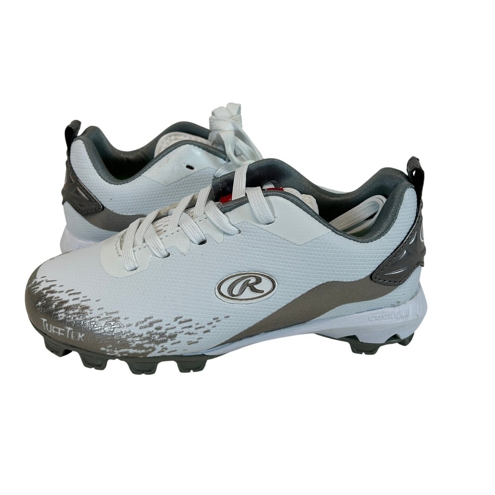 Rawlings Ripsaw Youth Baseball Cleats White Silver 7358YWHSL Size 12 US NEW